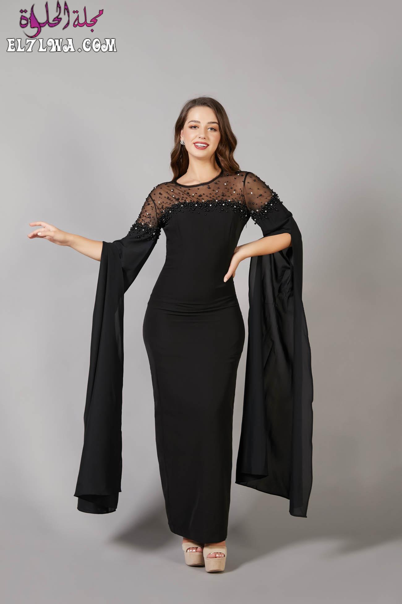 فساتين سواريه سوداء 2023 أجمل فساتين سهرة سوداء فستان بأكمام طويلة