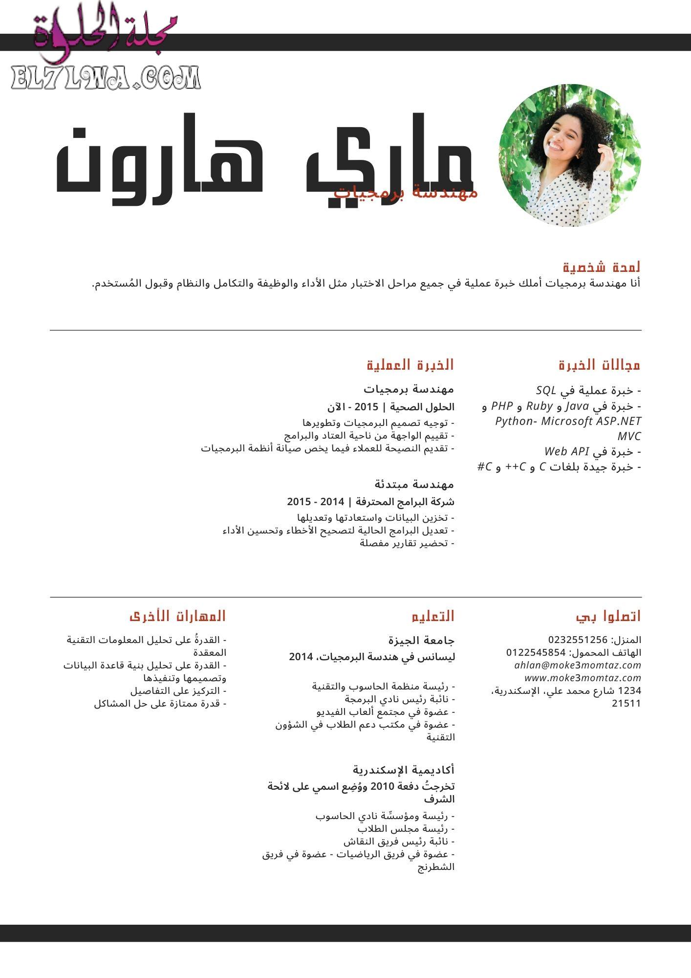 سيرة ذاتية بسيط احترافي مهندس برمجيات