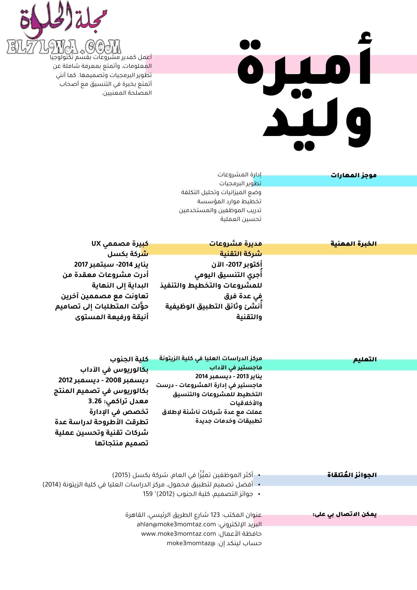 سيرة ذاتية ملون إبداعي